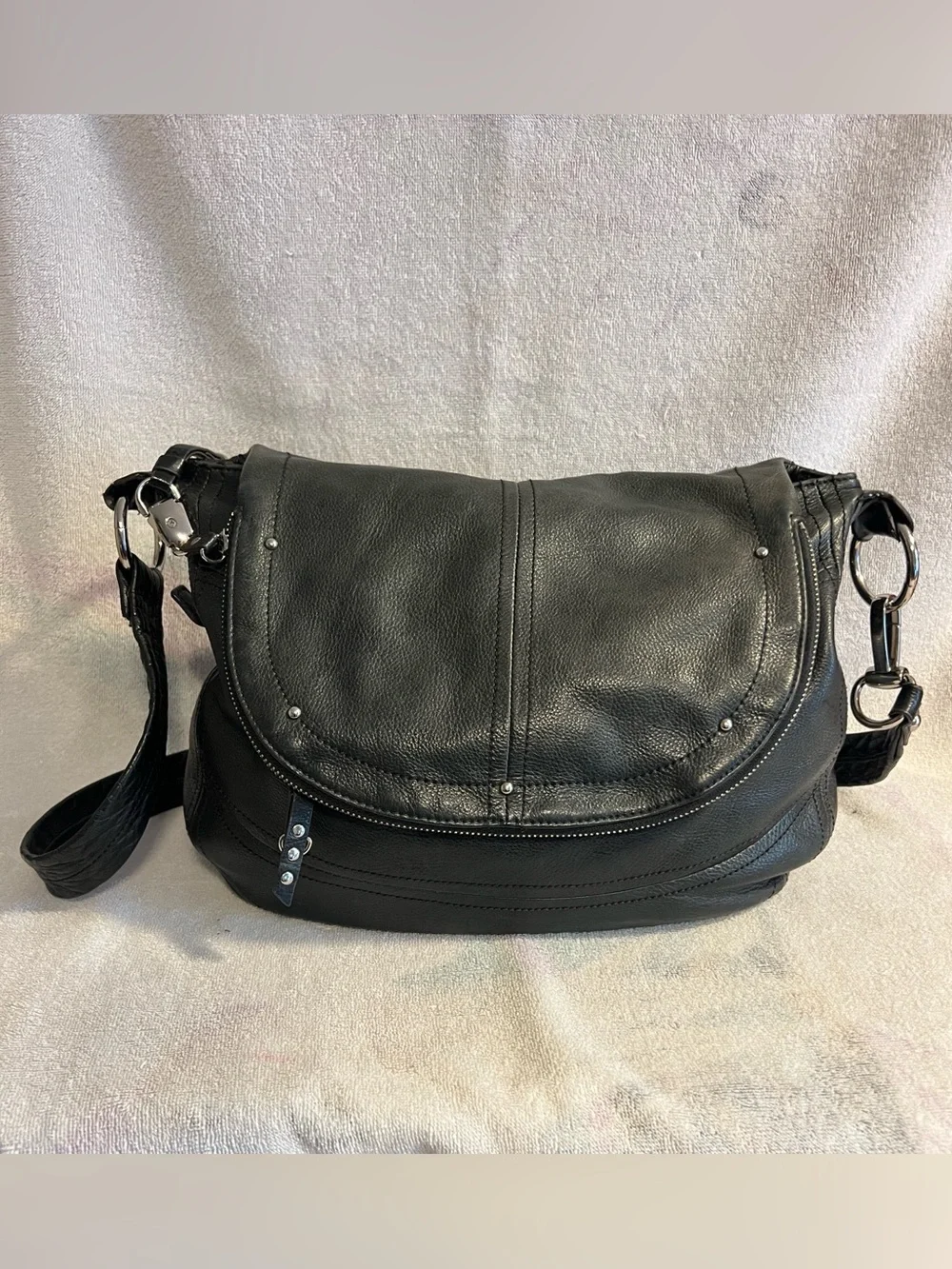 b. makowsky Black Leather Messenger Bag